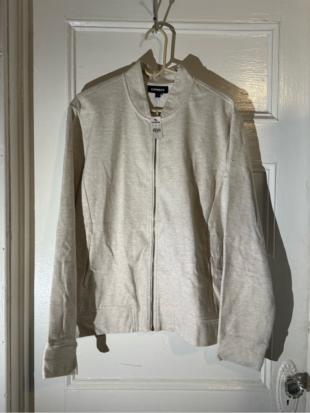 Express Men's Heather Oatmeal Zip-Front Bomber Jacket